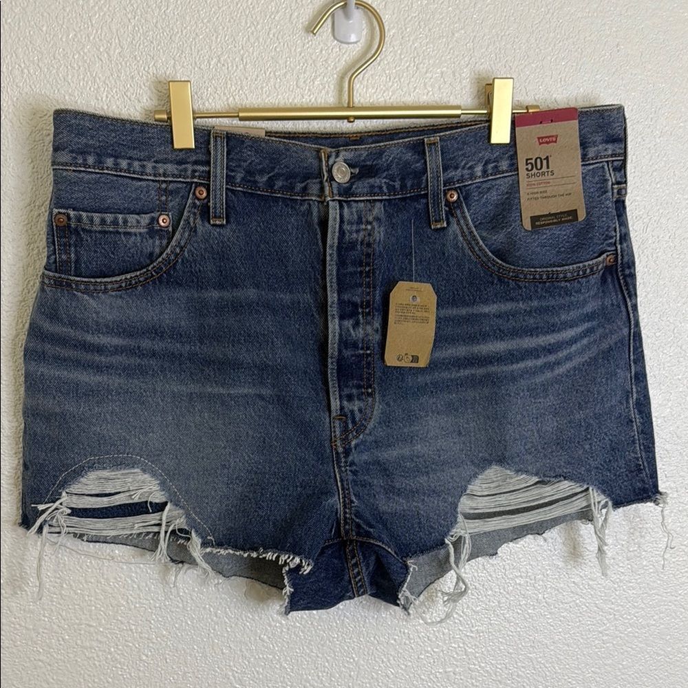 Levi's 501-Blue Distressed Denim Shorts size 34